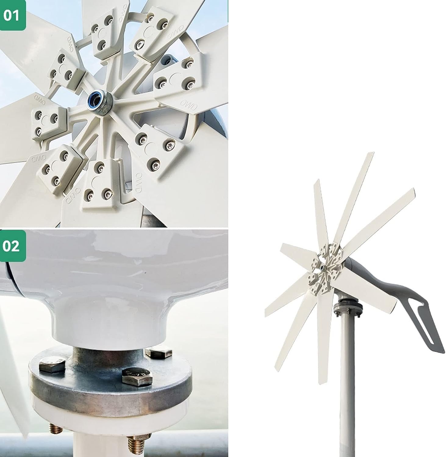 CAJUCA 5000W 12V 24V 48V Wind Turbine Generator Kit 8 Blades with Hybrid Charge Controller Home Small Wind Turbine