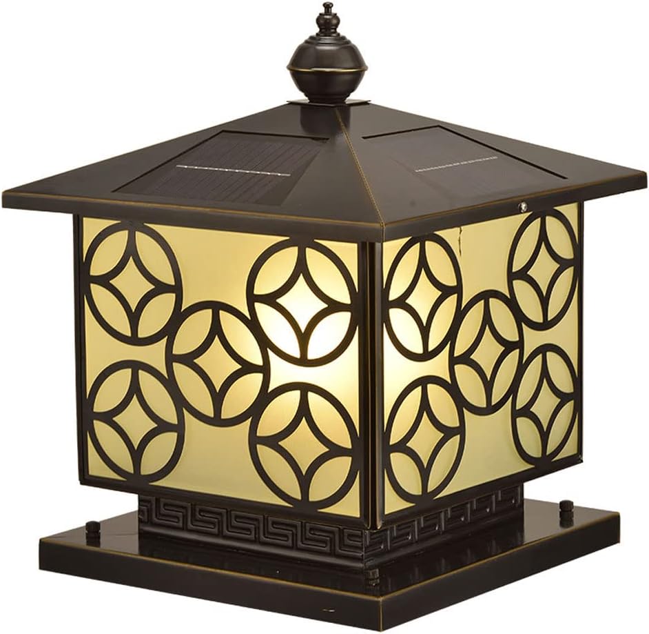 Solar Post Lamp,Outdoor Waterproof LED Stigma Lamps,European Modern Full Copper Pillar Head Lamp,Tri-Color Dimming Garden Landscape Column Lamp Lantern,for Wood Fence, Pathway, Deck