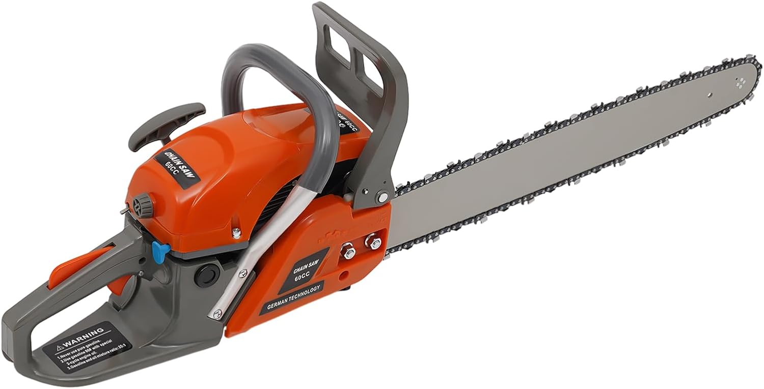 62CC 2-Cycle Gas Powered Chainsaw, 22inch Gas Chainsaw, Pull Start Handheld Cordless Chain Saw, Petrol Saw for Home, Garden, Farm, Outdoor Wood Cutting