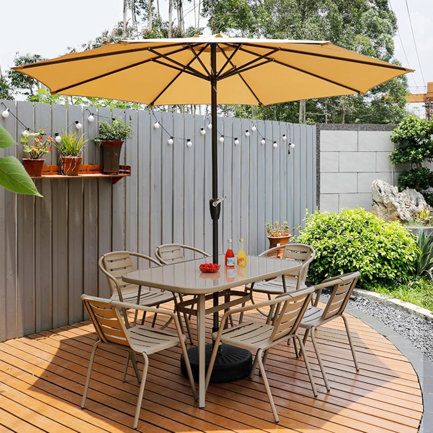 Outdoor 8 Piece Patio Dining Sets, Patio Furniture Set Carbon Steel Includes 6 PVC Chairs and Table with Umbrella Hole