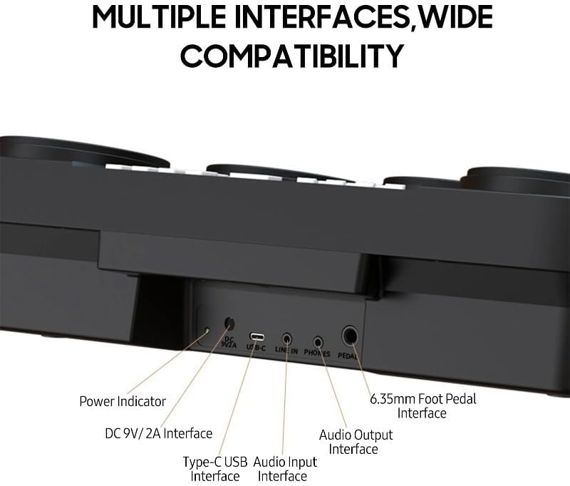 Portable Rechargeable Tabletop Electronic Drum Set – Compact Stereo-Speaker Drum Kit for Beginners, Practice & Travel, Adjustable Pads & USB/Bluetooth Connectivity (US Plug)