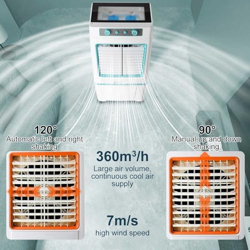 Portable Air Conditioners, Evaporative Air Cooler, Swamp Cooler with 40L/8.8 Gal Water Tank, 3-Speed Fan, 120°Oscillation, 2 Ice Packs, for Room Garage Patio(Blue)