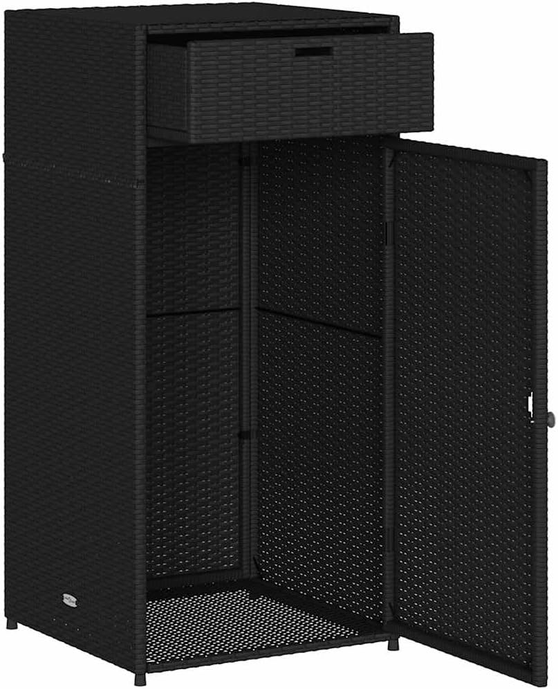 vidaXL Outdoor Storage Box, Deck Box, PE Rattan, Magnetic Closure Weather Resistant with Shelves for Tools & Accessories, Black 21.7