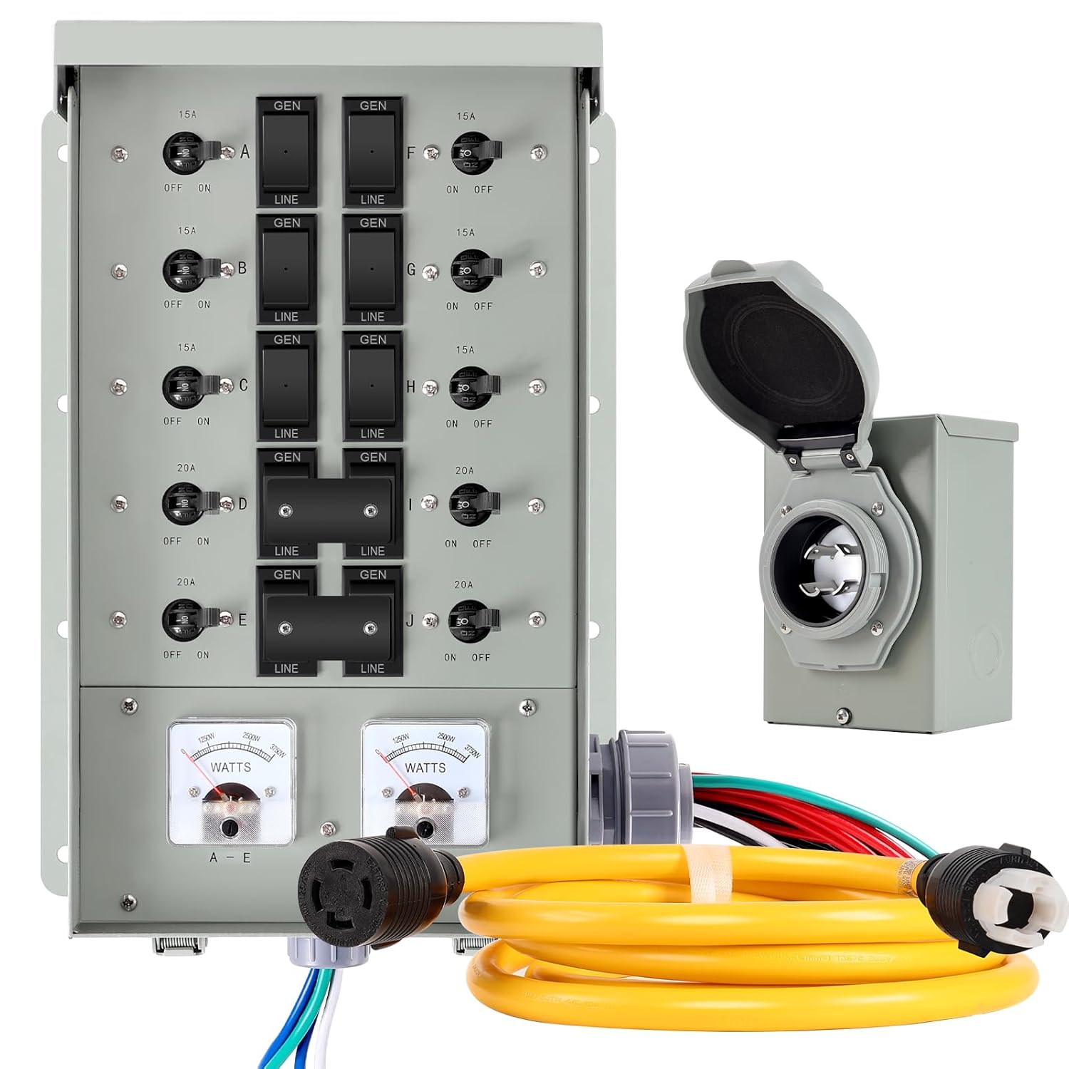 30 Amp Generator Transfer Switch Kit,10-Circuits,7500W,Indoor&Outdoor,NEMA 3R,Include 10 Foot Cord and 30 Amps Inlet Box,Easy to Install,5 Years Warranty,Generator Transfer Switch 30 amp kit