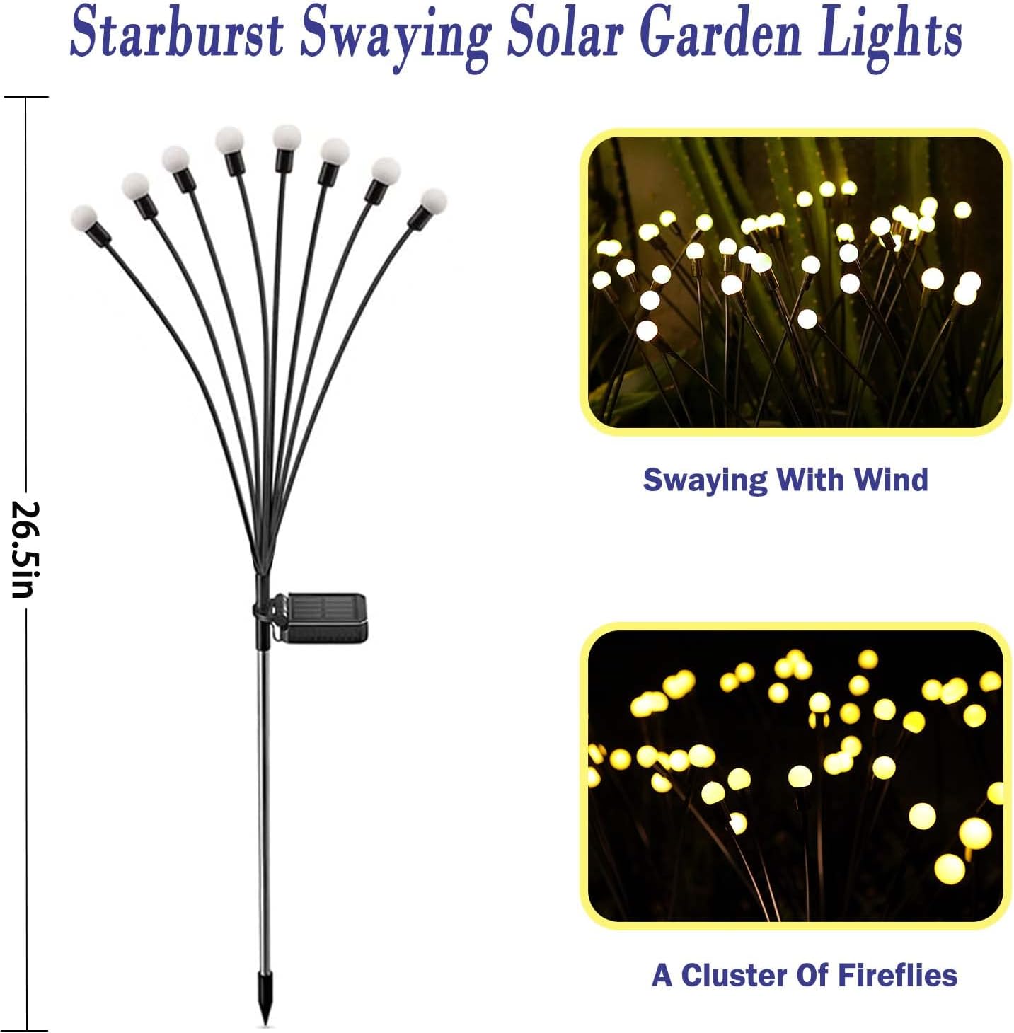 4 Pack + 6 Pack Solar Garden Lights Solar Firefly Lights,10 Pack 80 Heads Solar Lights Outdoor Waterproof Decorative,Sway by Wind, High Flexibility Iron Wire & Heavy Bulb Base