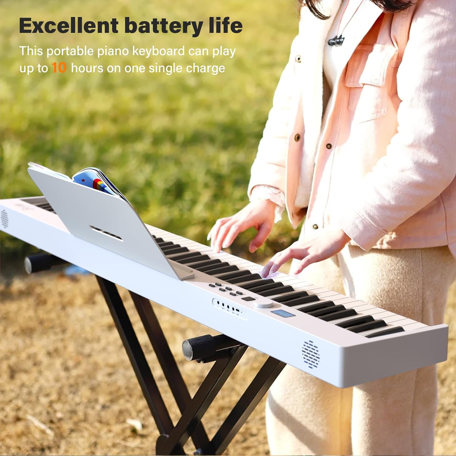 BESFAN 88 Key Keyboard Piano BSP-10F Portable Folding Piano with Semi-Weighted Keyboard, 128 Tones, USB MIDI, Sustain Pedal, Music Stand for Beginners Gifts, White