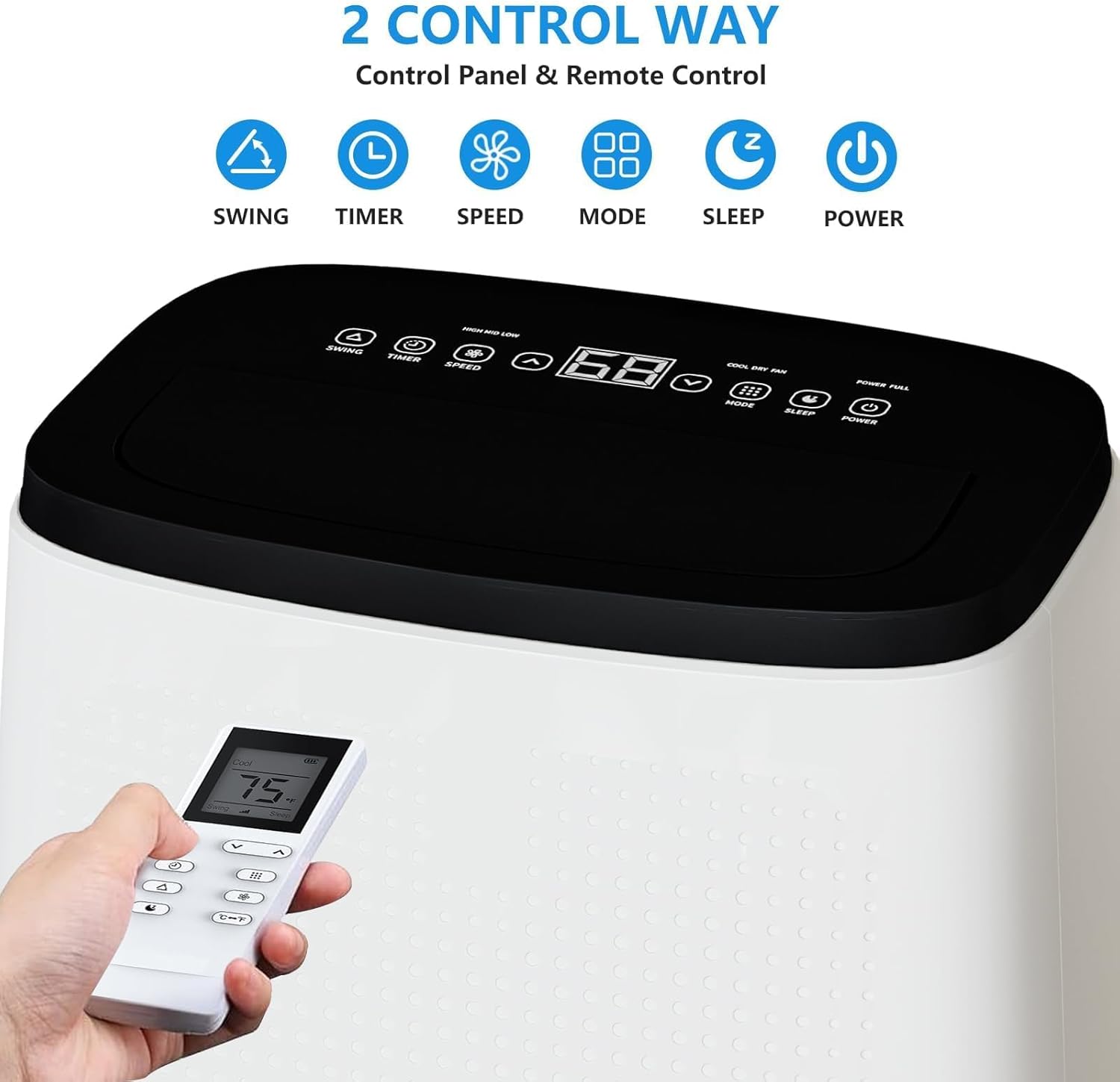 14000 BTU Portable Air Conditioner,3-in-1 Cooling Unit With Fan,Fehumidifier, And Refrigeration Functions, Featuring 3 Speed Settings, Energy Efficiency, Low Noise Operation, and Timer.