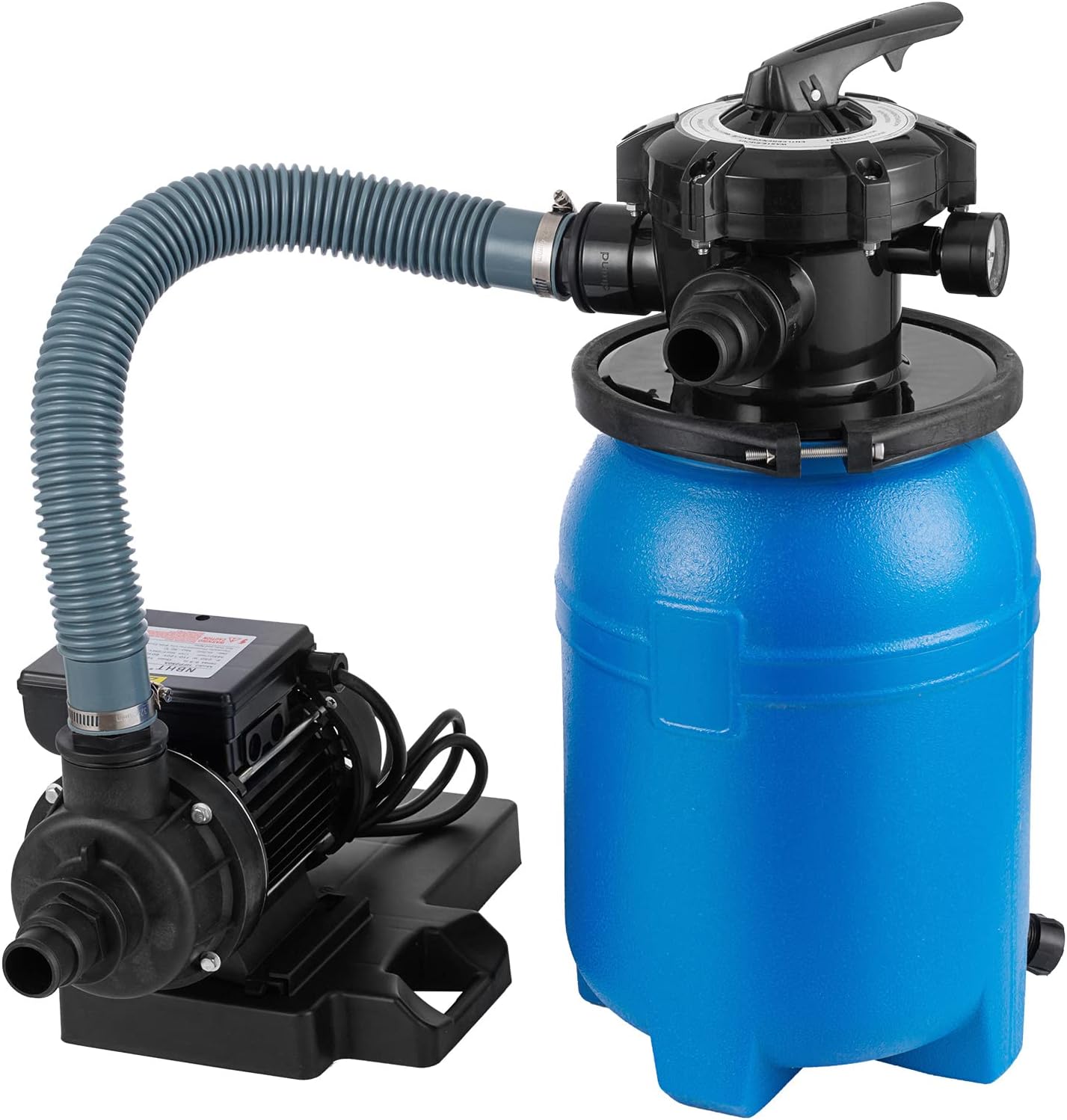 10'' Sand Pool Filter System 10000 Gallon Sand Filter with 1/3 HP Above Ground Swimming Pool Pump 6-Way Multi-Port Valve Pool Filter, Black & Blue
