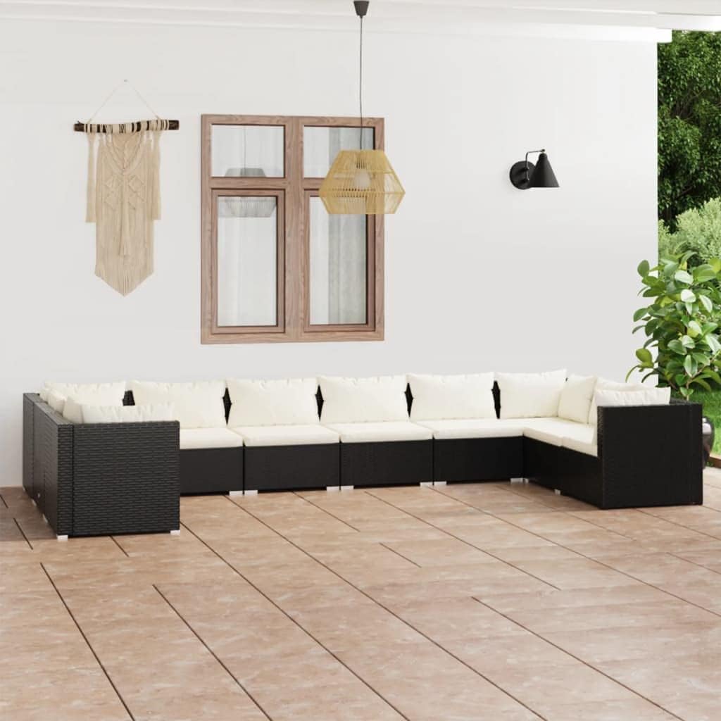 10 Piece Patio Lounge Set with Cushions Poly Rattan Black,Cozy Patio Lounge Set with Premium Rattan and Comfortable Cushions for Outdoor Relaxation Patio Furniture Sets, Outdoor Furniture Sets