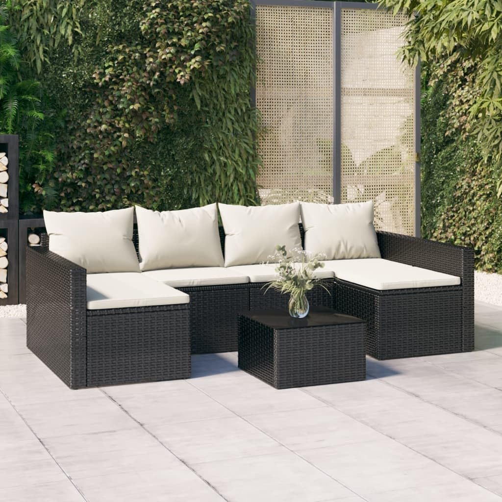 2 Piece Patio Lounge Set with Cushions Black Poly Rattan,Stylish and Comfortable Patio Lounge Set: for Relaxation and Conversation Outdoor Furniture Sets, Patio Furniture