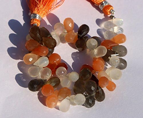 13 inch natural beads strand of 5x8-6x10mm faceted teardrop multi moonstone gemstone briolletes beads for DIY jewelry - necklace, bracelet, earring, ring.
