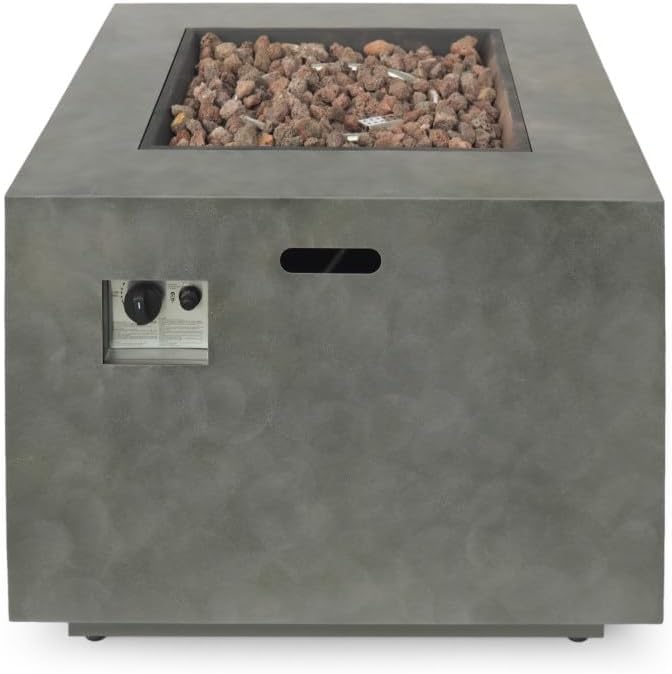 Square Iron Fire Pit with Lava Rocks and Propane Tank Space, 50,000 BTU Outdoor Gas Fire Pit for Patio and Backyard