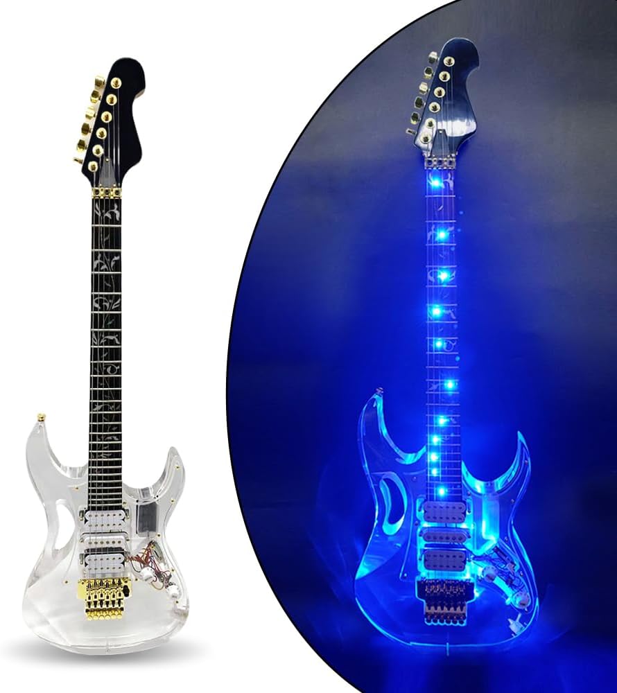 Electric Guitar LED Light Acrylic Body Maple Neck Rosewood Fretboard Blue Crystal Electric Guitar Sweet Sound (HSH Pickups)
