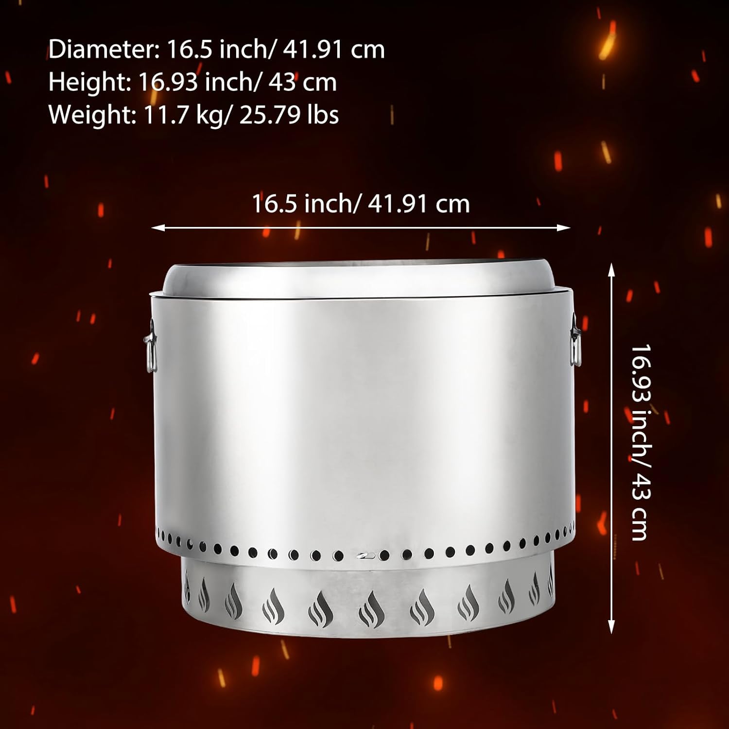 Smokeless Fire Pit, 20.5 Inch Portable Outdoor Firepit, Stainless Metal Steel Wood Burning Fireplaces with Removable Ash Pan and Poker, for Outside Bonfire Backyard Patio Camping