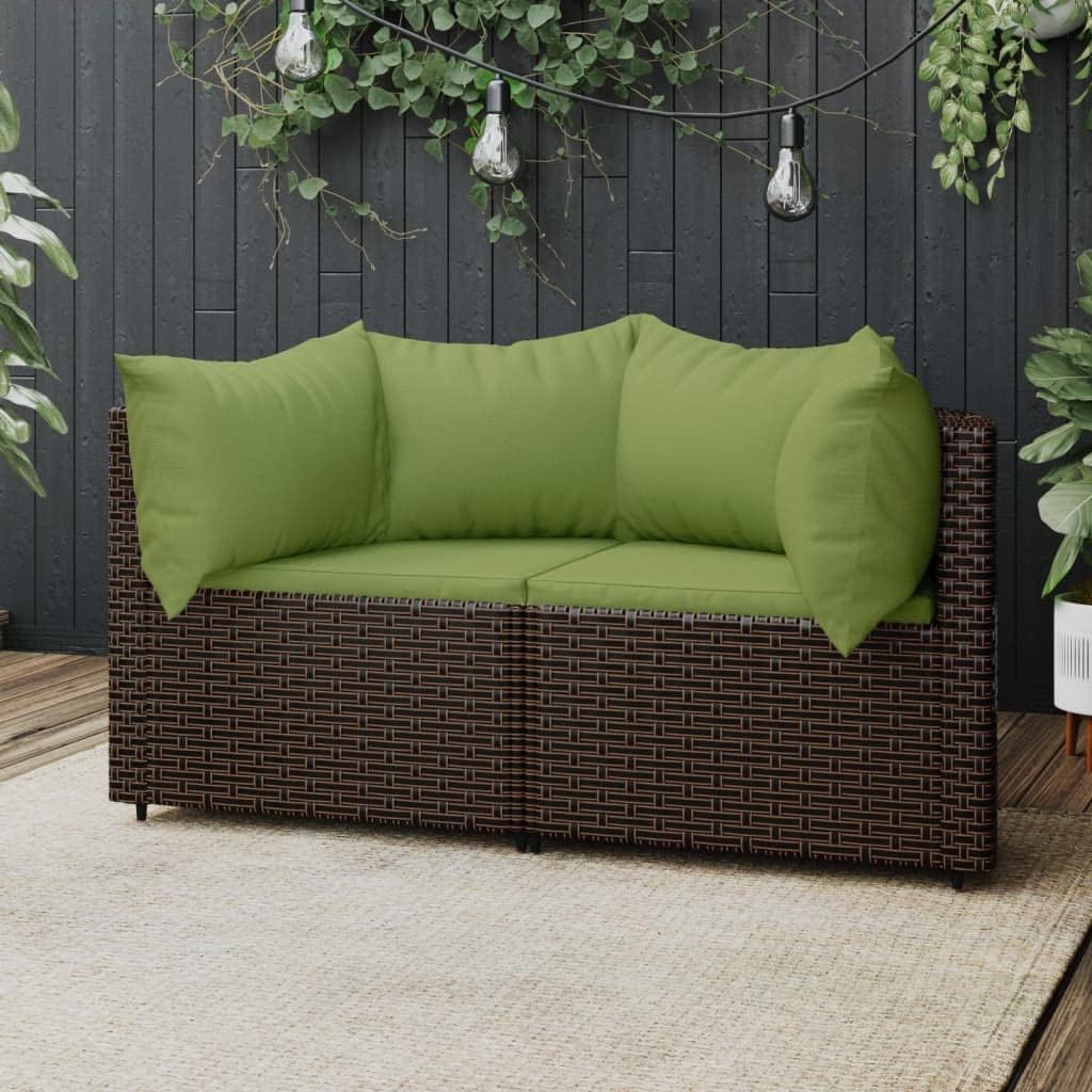 Patio Corner Sofas with Cushions 2 pcs Brown Poly Rattan,Elegant Outdoor Patio Corner Sofa with Comfortable Cushions and Sturdy Steel Frame Patio Furniture & Accessories, Outdoor Seating