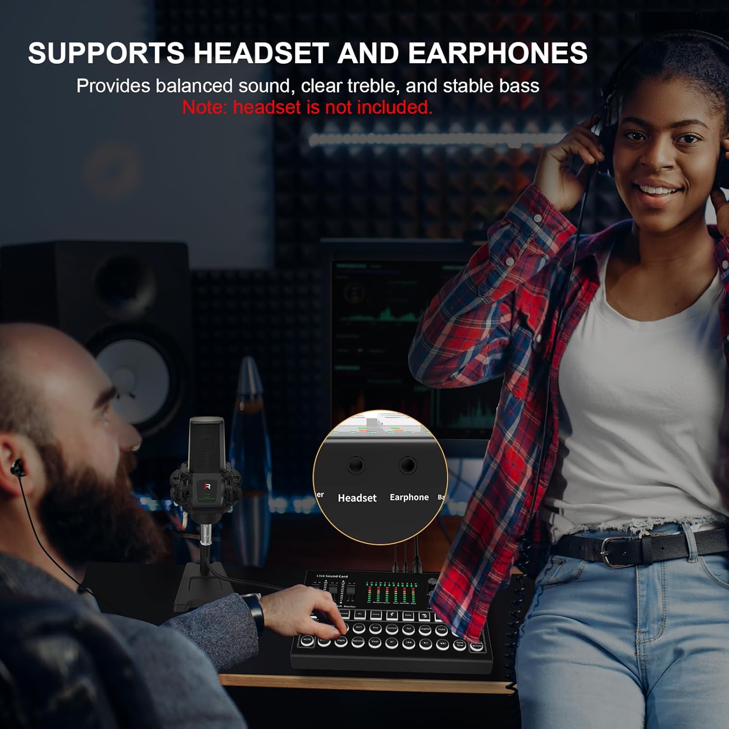 RHM M9 Podcast Equipment Bundle, All-in-One Audio Interface with Microphone & Earphone, 13 Sound Effects, Support Voice Changing/Noise Reduction/Elimination, Great for TikTok, Youtube, Facebook live