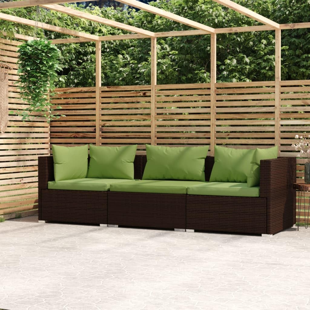 Furniture Sets Wicker Patio Furniture 3 Piece with Cushions Brown Poly Rattan,3Seater Patio Sofa Set with Durable Rattan, Comfortable Cushions for Outdoor Use Garden Conversation Sets