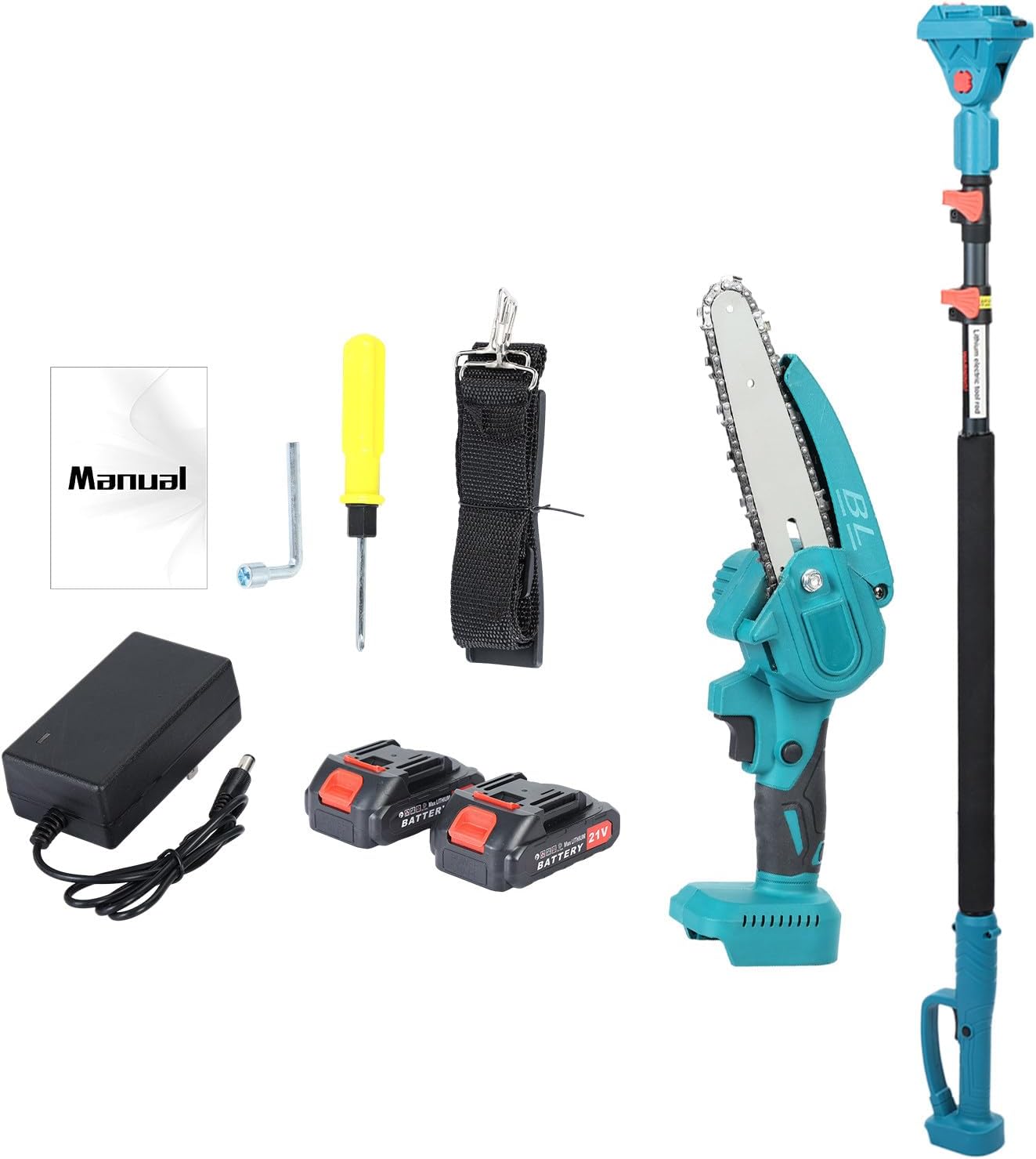 2-in-1 Cordless Pole Saw & 6-Inch Brushless Electric Chain Saw, 15.8 Feet Max Reach with 2 x 2.0Ah Batteries