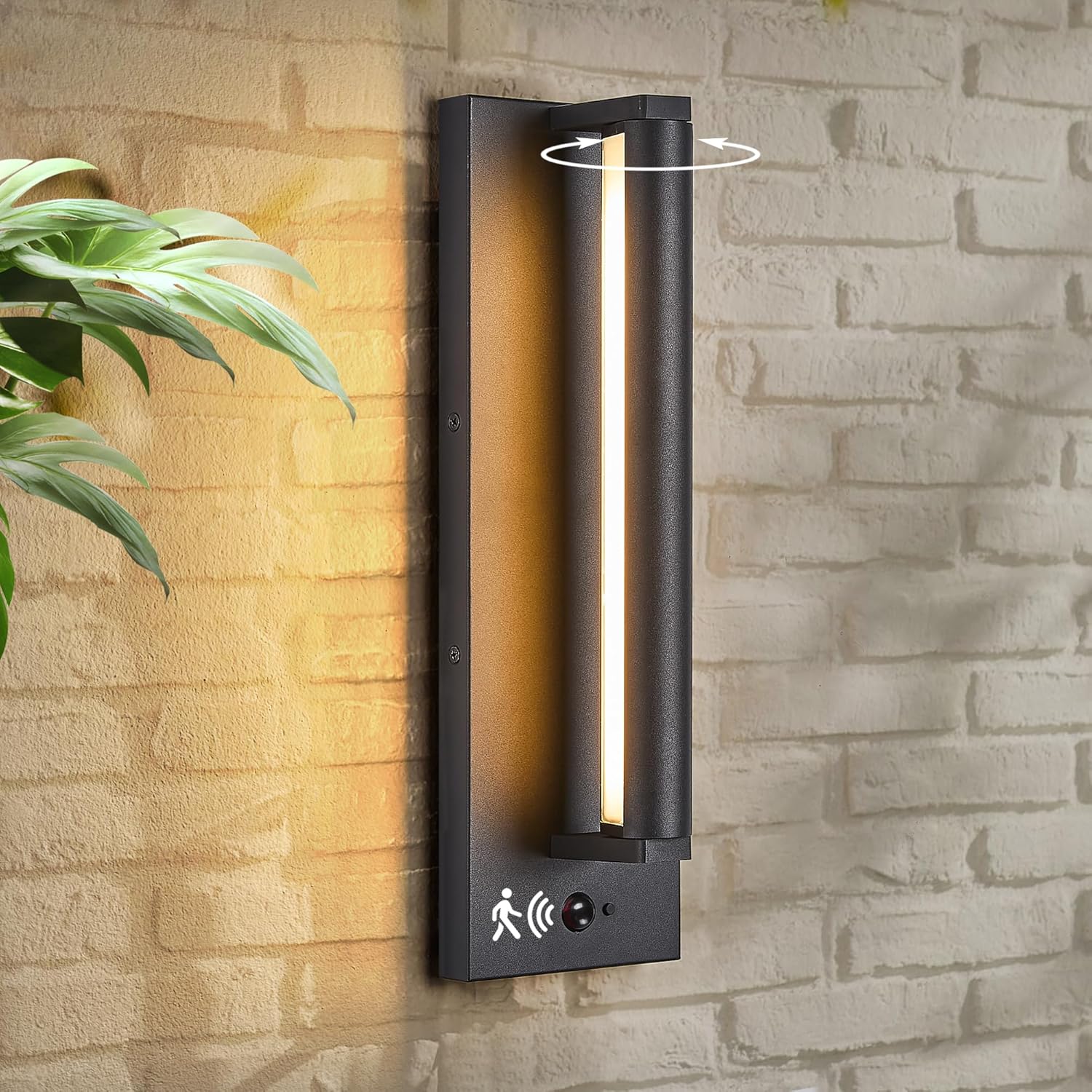 Modern PIR Motion Sensor Outdoor LED Wall Light, with a Rotatable Beam and 245° Adjustment, 3 Lighting Sensor Modes, IP65 Waterproof, Suitable for Porches, Balconies, Gardens, Garages.