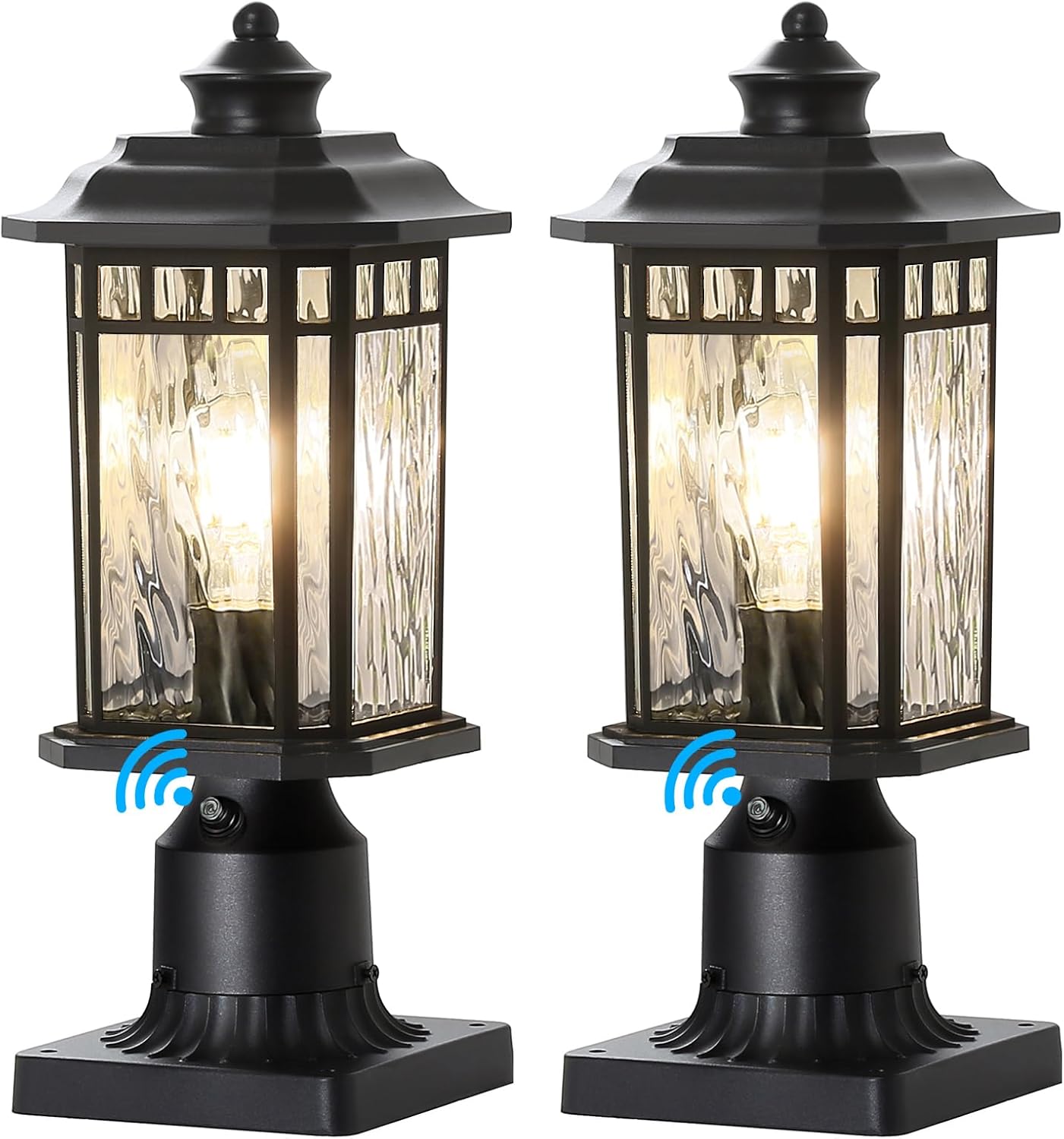 DASTOR 2 Pack Outdoor Post Lights, Dusk to Dawn Outdoor Lamp Post Light Fixture with Pier Mount Base, Waterproof Aluminum Post Lantern for Garden Patio Pathway