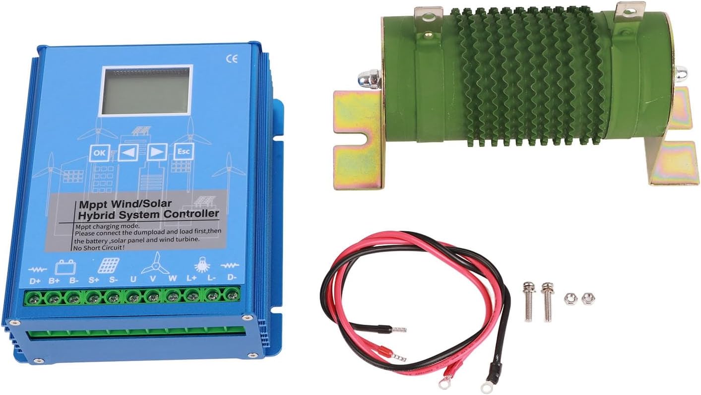 MPPT Wind Solar Hybrid Controller Universal LCD Energy Charge Controller 1000W Wind 1000W Photovoltaic Aluminum Alloy 24V 48V Automatic Identification for Renewable Energy Systems
