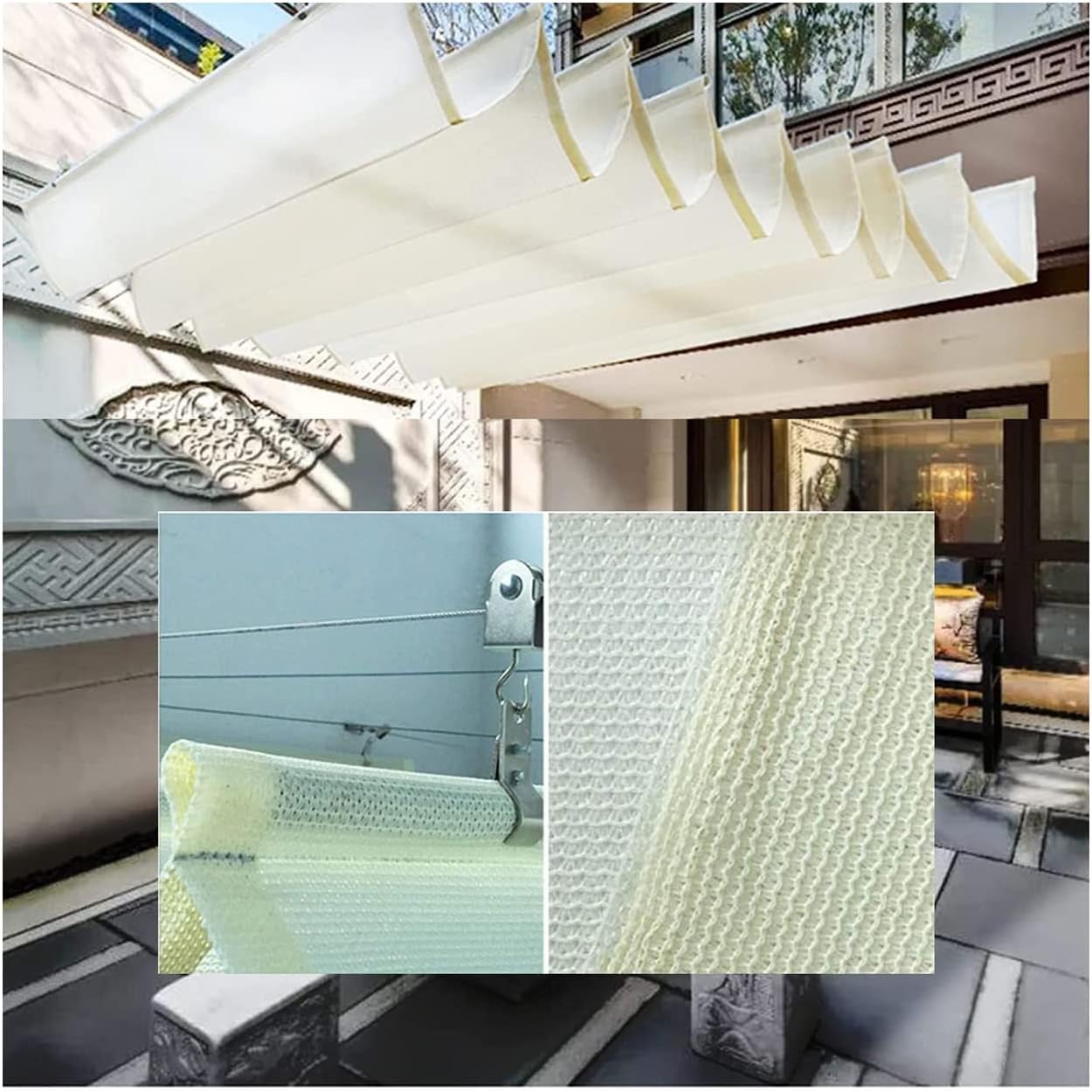Retractable Shade Canopy Set, Patio Sliding Wave Top Cover, Complete Accessories Easy Install for Home and Commercial,56 Sizes (Color : Rice White, Size : 2 * 9m)