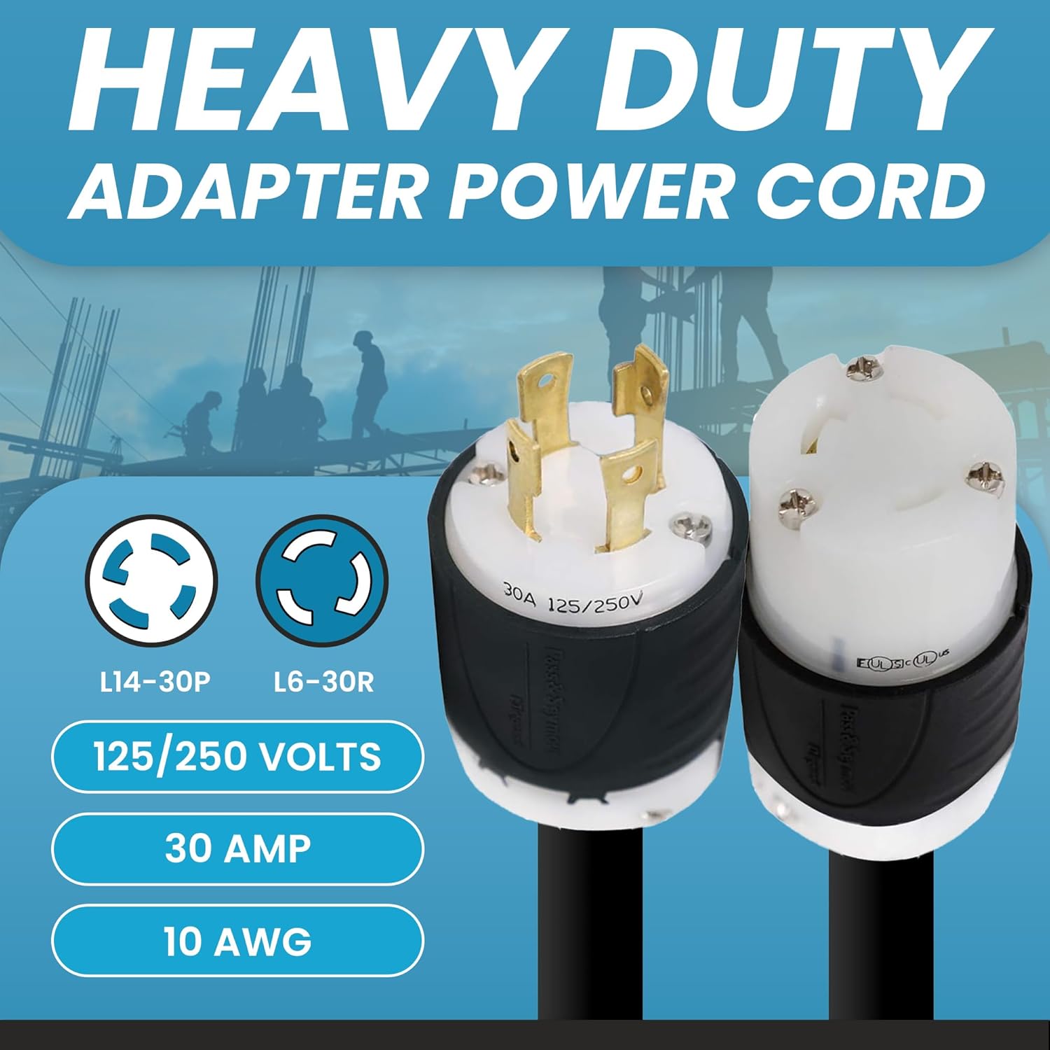 IronBox Electric NEMA L14-30P to L6-30R Plug Adapter Power Cord - 30A, 10 AWG, 125/250V - Heavy Duty UL Listed Power Cable for Generator, Outdoor, Data Centers, Camper & More (40 ft, Custom Built)