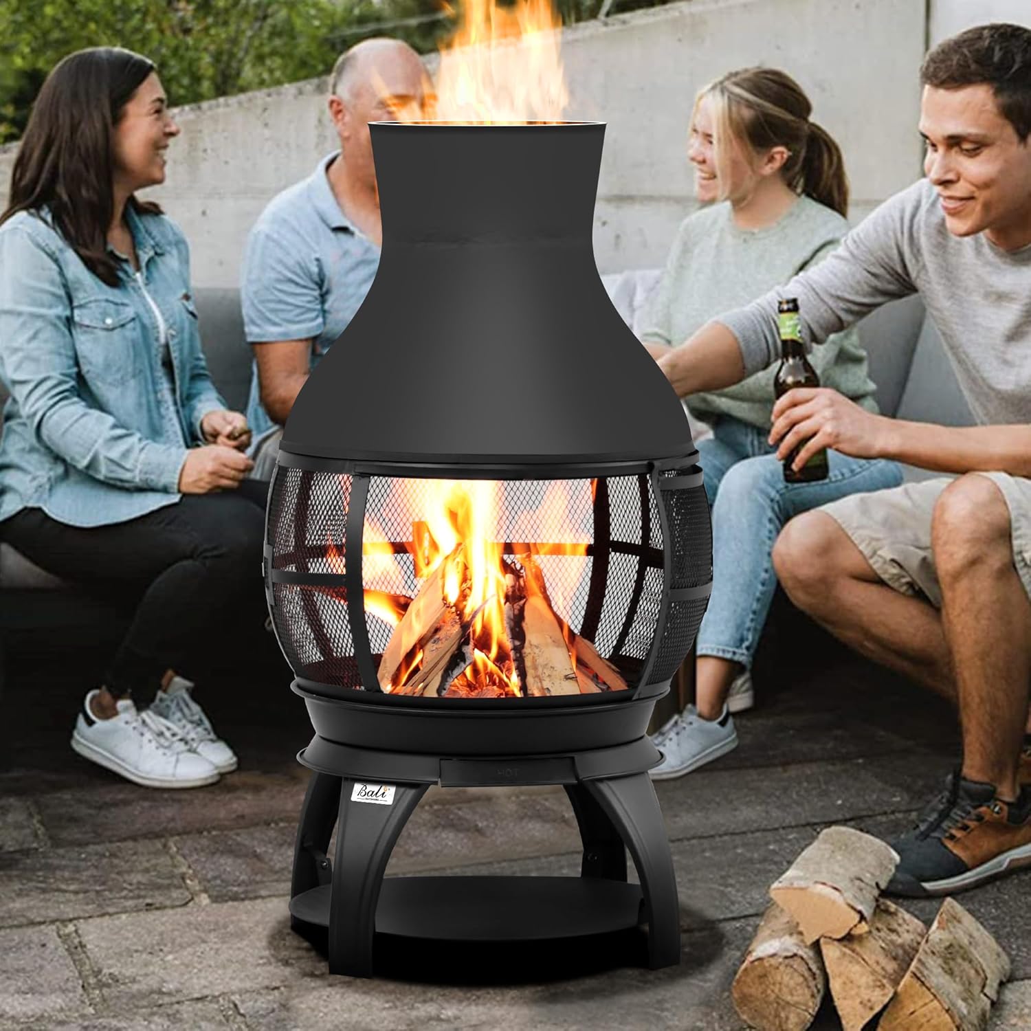 BALI OUTDOORS Fire Pit Wood Burning Chiminea Outside Fireplace Patio Small Firepit, Size 17.7