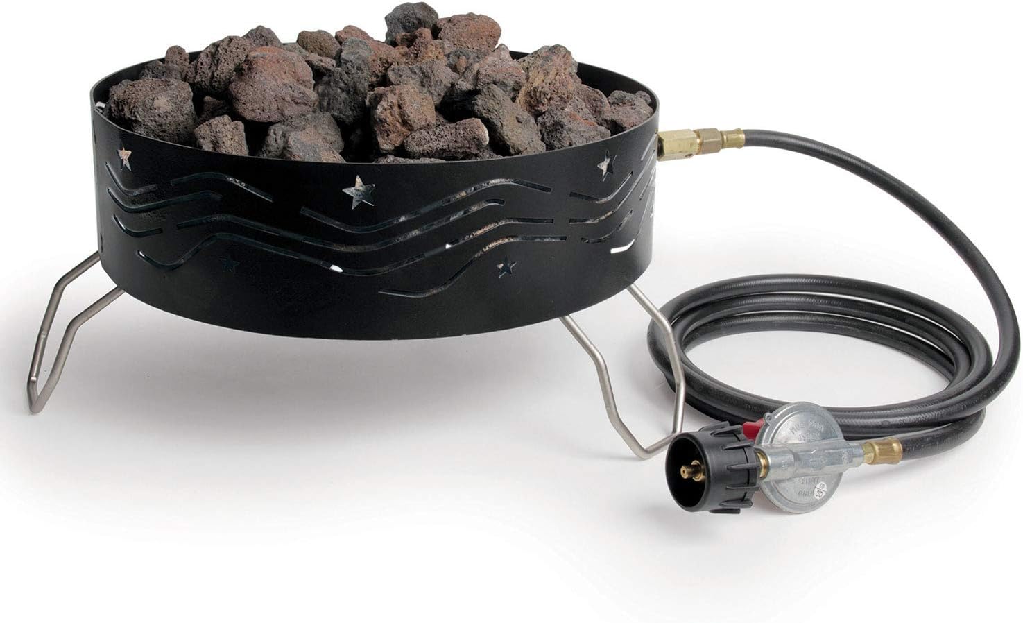 Camco 58041 Portable Campfire Outdoor Propane Heater Compact Fire Pit with Lava Rocks for Camping, Tailgating, and Patios, Black