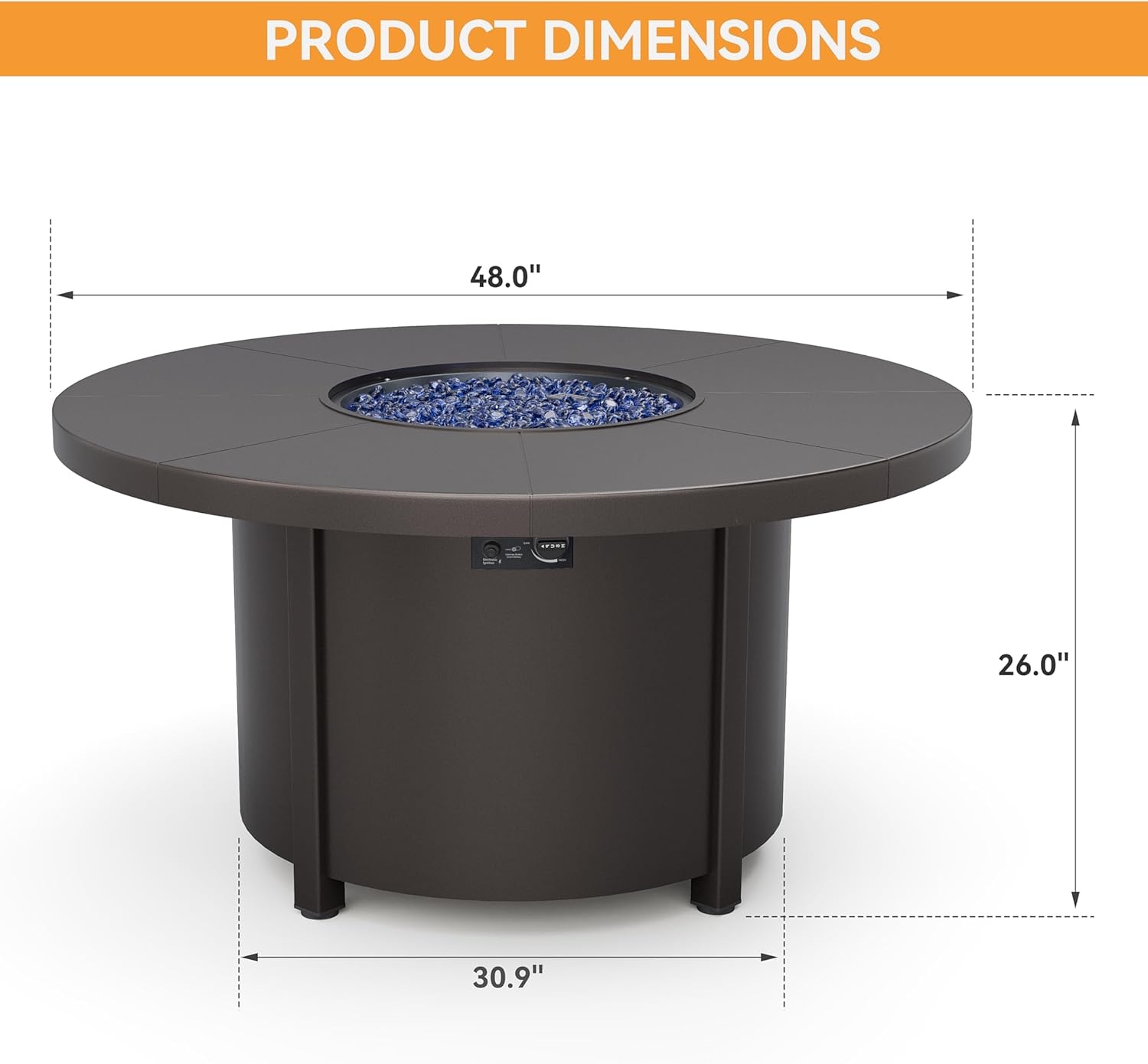 ALAULM Round Gas Fire Pit Table 48in, 40000 BTU Outdoor Propane Fire Pit with Round Metal Tabletop, Adjustable Flame,Windshield & CSA Certification for Outside Patio and Garden