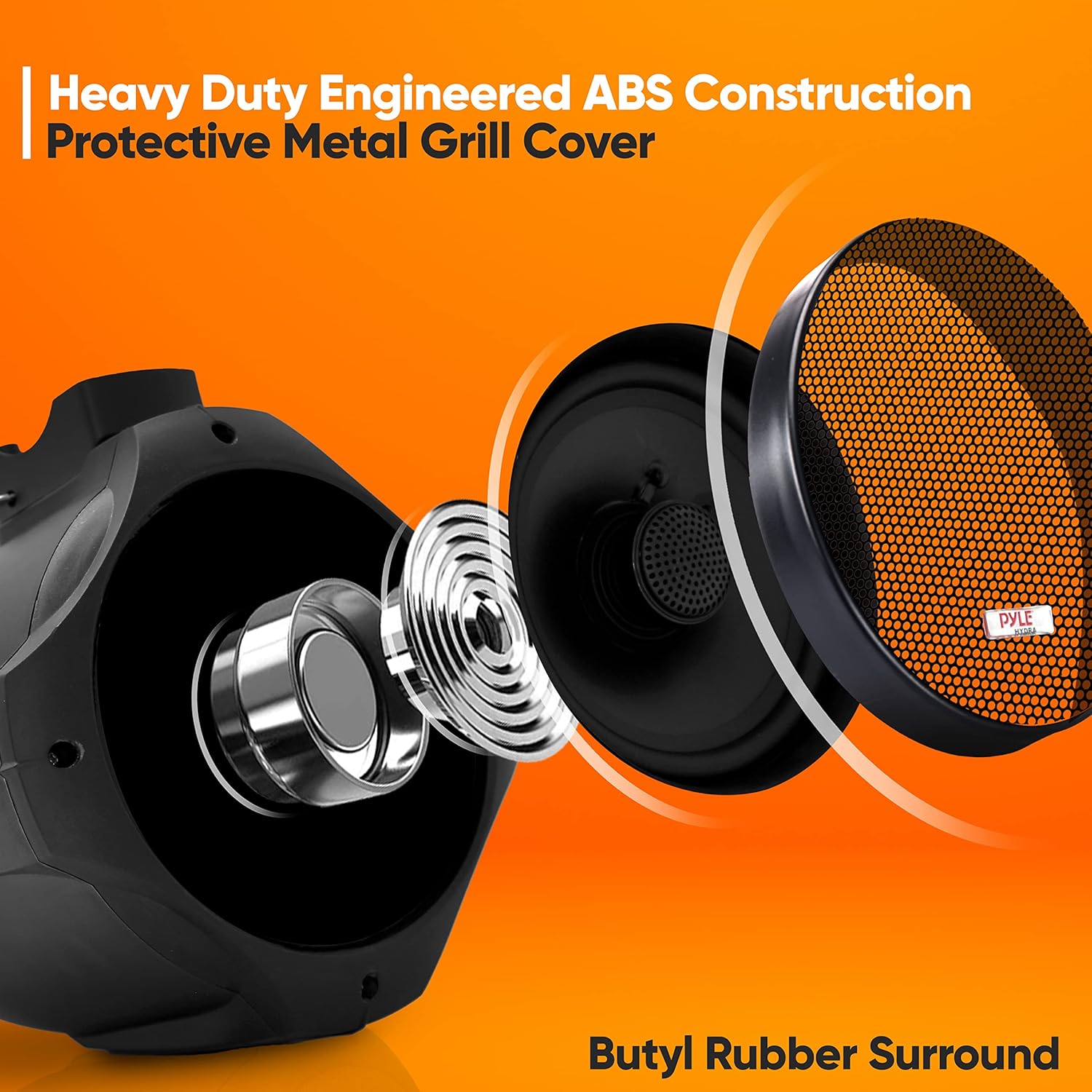 Pyle 6.5 Inch Dual Marine Speakers -2 Way IP44 Waterproof, Weather Resistant Outdoor Audio Stereo Sound System with 200 Watt Power and Poly Mica Cone and Butyl Rubber Surround -1Pair - PLMRB65 (Black)