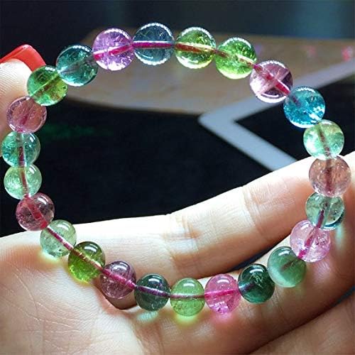 1 strands natural colorful purple green pink blue tourmaline multi-color stretch bracelet round beads 7.5mm 04501
