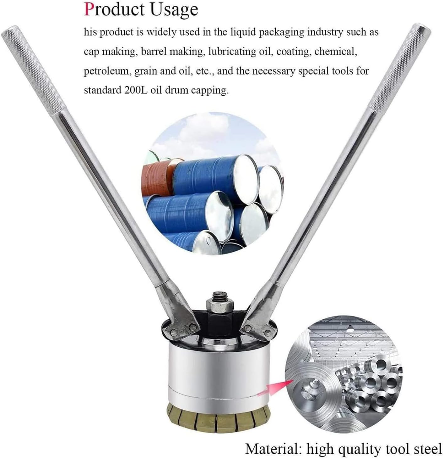 Heavy Duty Iron Barrel Sealing Machine, 200L Drum Cap Sealer & Pliers, 35mm & 70mm Crimping Tool for 53 Gallon Oil Drums, Durable Barrel Sealing Equipment