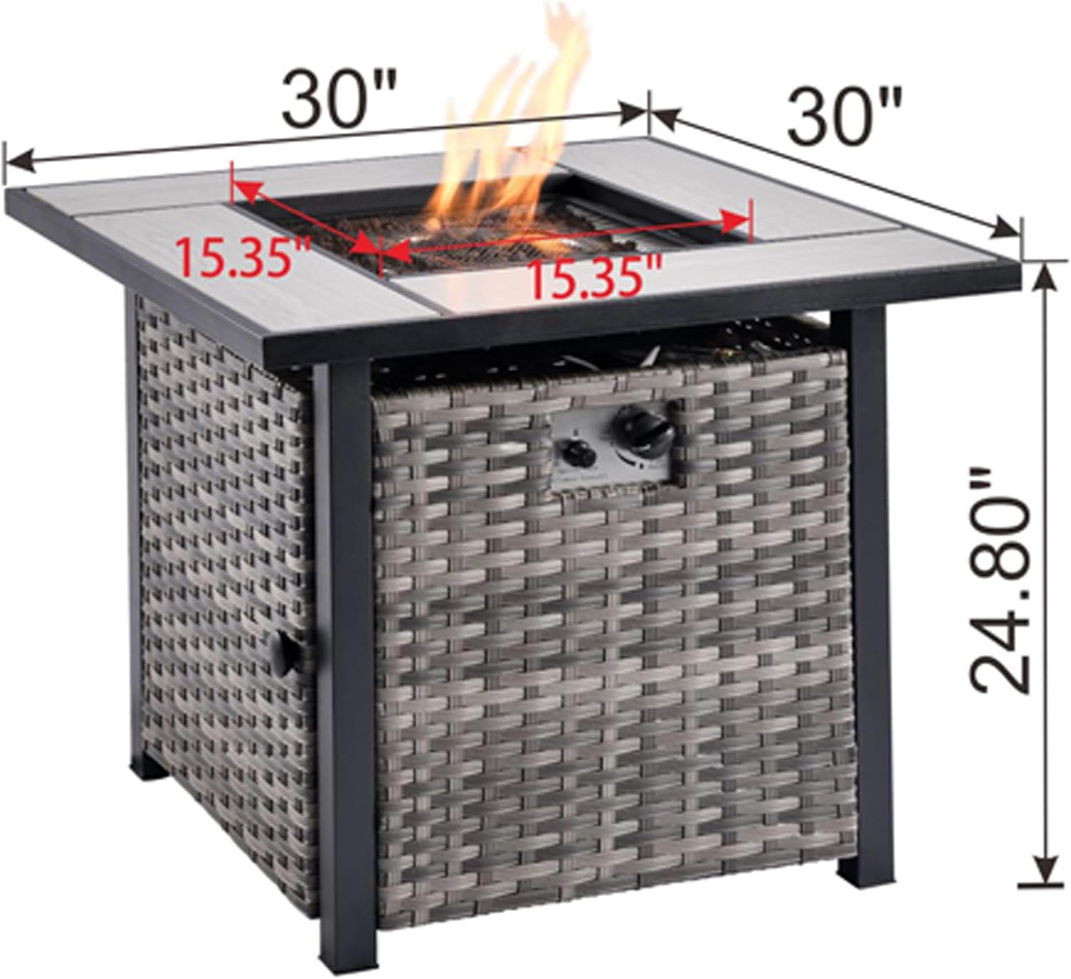HOOOWOOO Square Outdoor Fire Table 50,000 Patio Fire Pit Table Propane Outside Firepit for Matching Gray Wicker Outdoor Furniture Set
