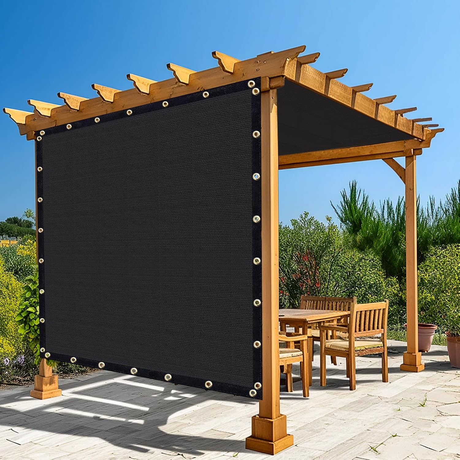 Amagenix 90% Shade Fabric 7'X 24' Black Sun Shade Cloth with Grommets for Pergola Replacement Shade Cover Canopy, Heavy Duty, Cable Zip Ties Included (We Customized)