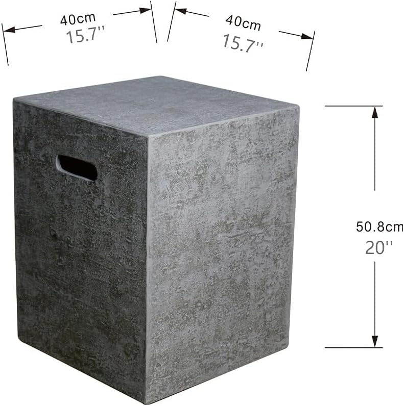 Modeno Light Grey Propane Tank Cover Fire Pit Accessories Square 20 Inches Concrete Outdoor Side Table Fits Standard 20 Pound Propane Tank Hideaway Table