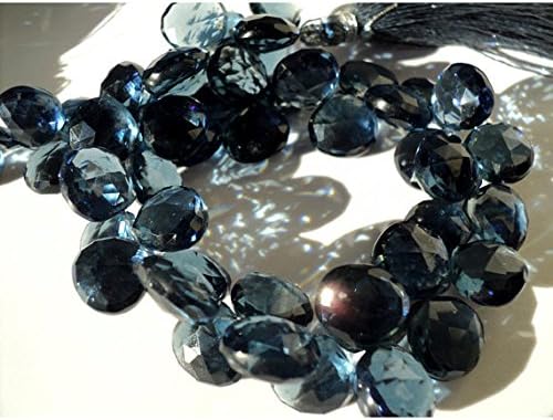 13 inch natural beads strand of 11x11mm faceted heart london blue topaz quartz gemstone briolletes beads for DIY jewelry - necklace, bracelet, earring, ring.