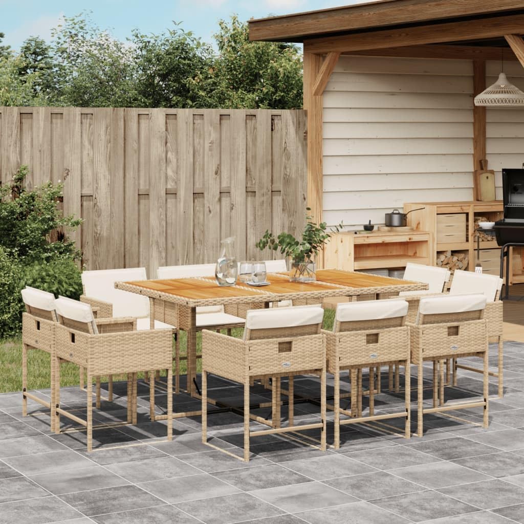 11 Piece Patio Dining Set with Cushions Beige Poly Rattan,10Piece Outdoor Dining Set with Comfortable Cushions and SpaceSaving Storage Furniture Sets for Patio, Lawn & Garden