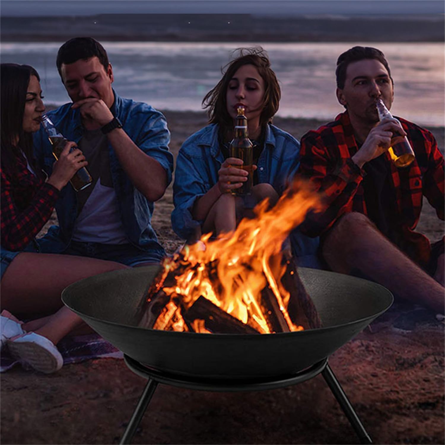 Outdoor Fire Pit with Grill, Firepit Bowl,Heavy Duty Wood Burning Firepit,Bonfire Fire Pit,Firepit Table Metal Outdoor Fireplaces,for Outside,Backyard, Patio,Bonfire,BBQ