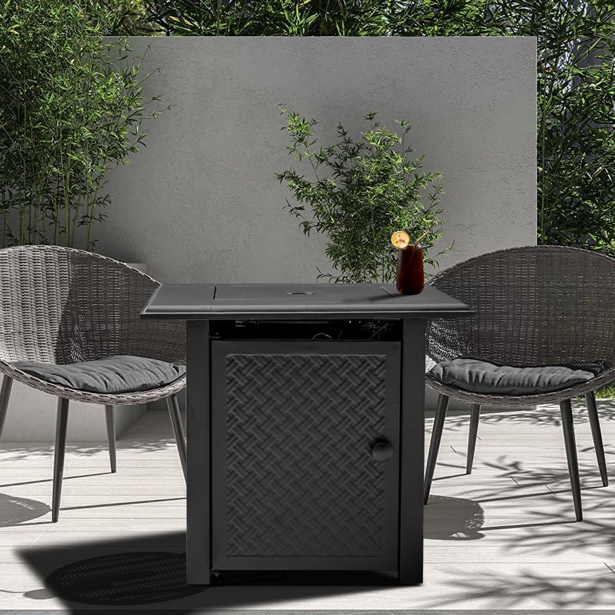 28 Inch Propane Fire Pit Table, 50,000 BTU Steel Gas Fire Pits for Outside,Outdoor Gas Firepit with Lid and Lava Rocks, Propane Firepit for Paito Garden Backyard,Add Warmth to Gatherings