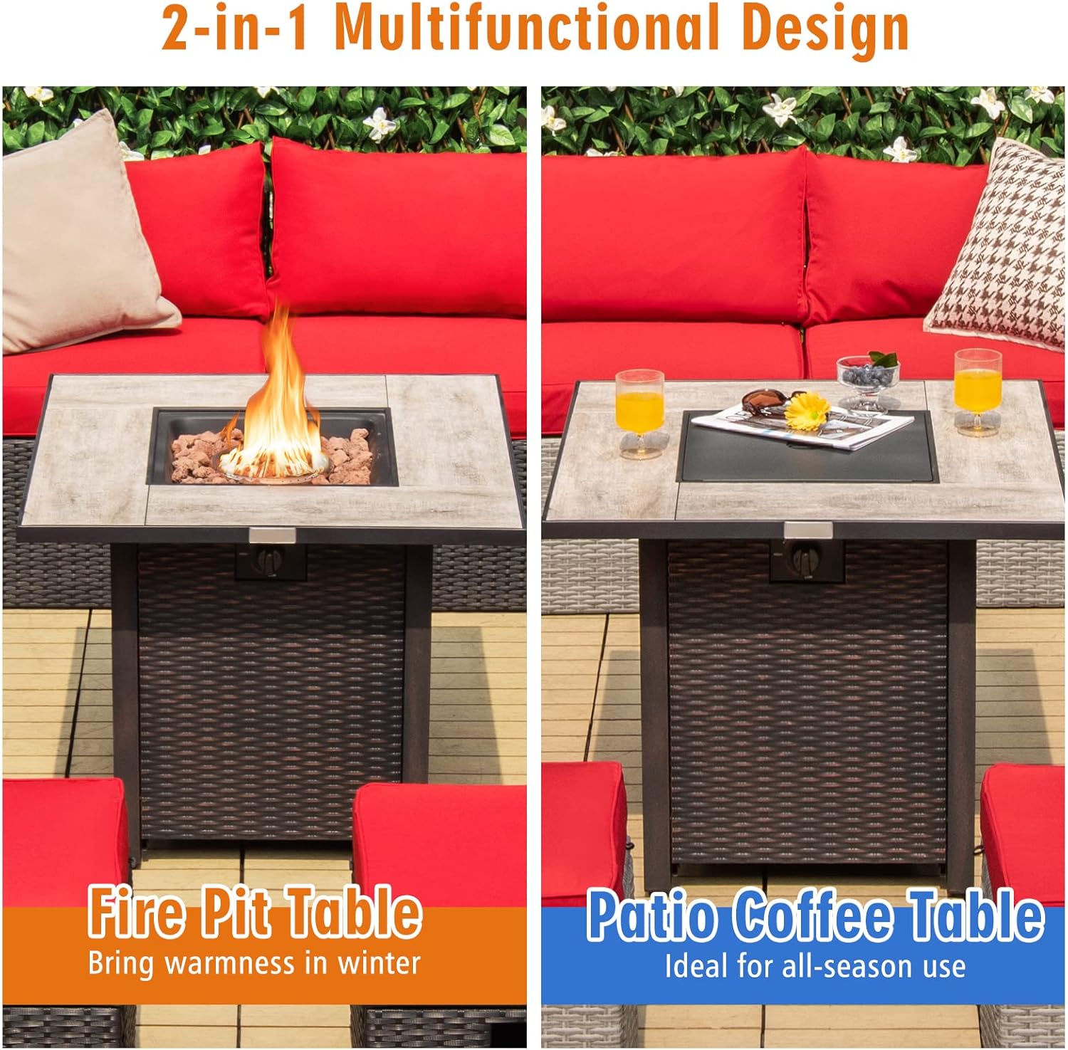 Tangkula 30 Inch Propane Gas Fire Pit Table, Patiojoy 50,000 BTU Square Fire Table with Ceramic Tabletop, PVC Cover & Lava Rocks Included, Perfect for Backyard, Outdoor (Black)