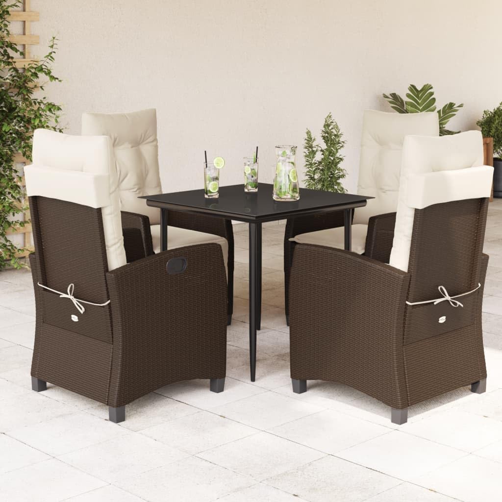 5 Piece Patio Dining Set with Cushions Brown Poly Rattan Garden Furniture