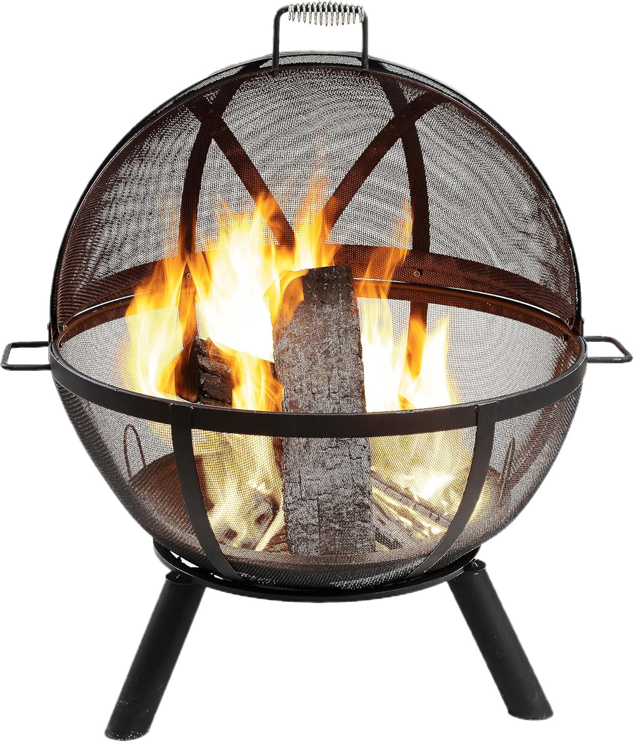 38 Inch Outdoor Sphere Globe Fire Pit - Durable Steel Woodburning Firepits for Outside - Portable for Backyard, Camping, BBQ - Patio Fire Pit with Safety Screen and Poke