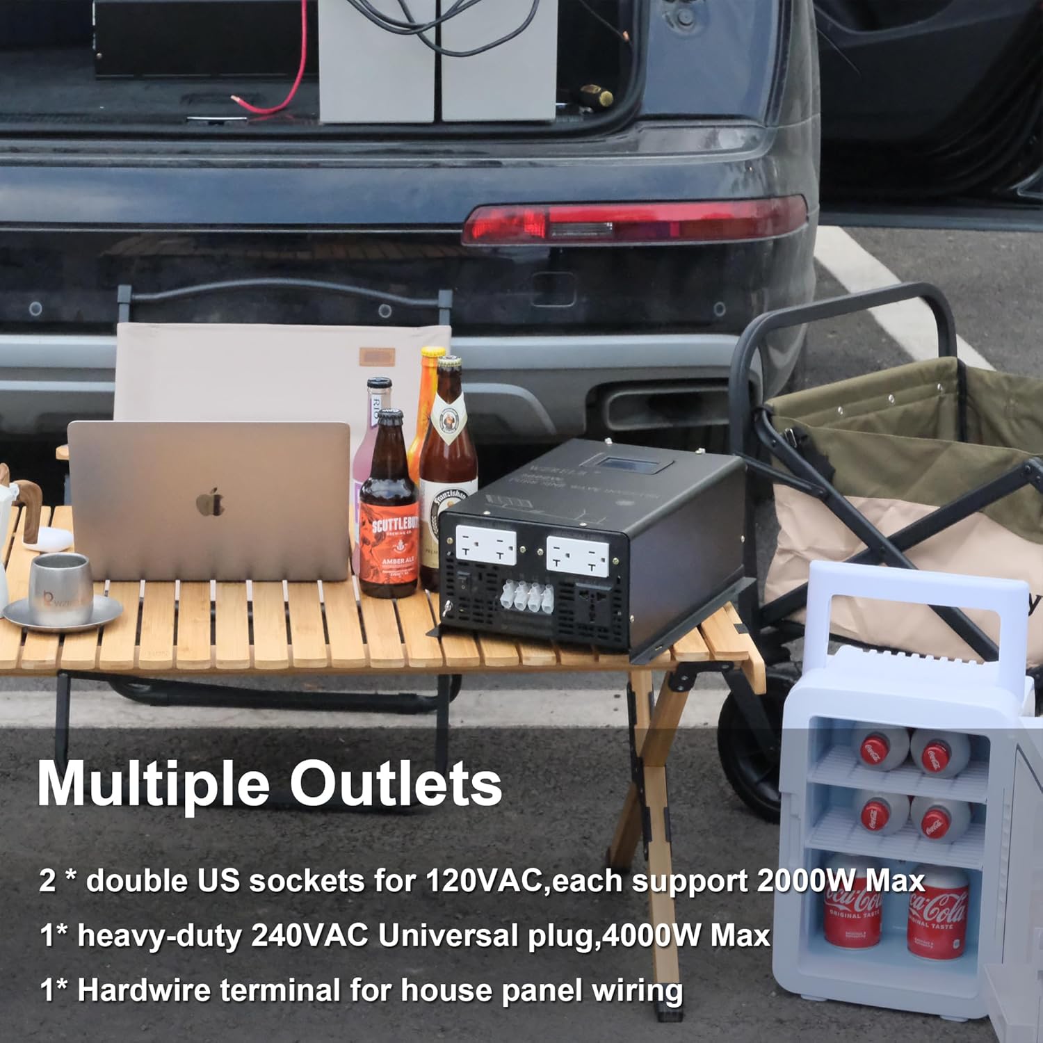 WZRELB 4000W 48V Pure Sine Wave Inverter, 48V DC to 120V/240V Split Phase Power Inverter, 8KW Surge, 5 AC Outlets, AC Hardwire Terminal, High Efficiency up to 91.6%, Wireless Remote