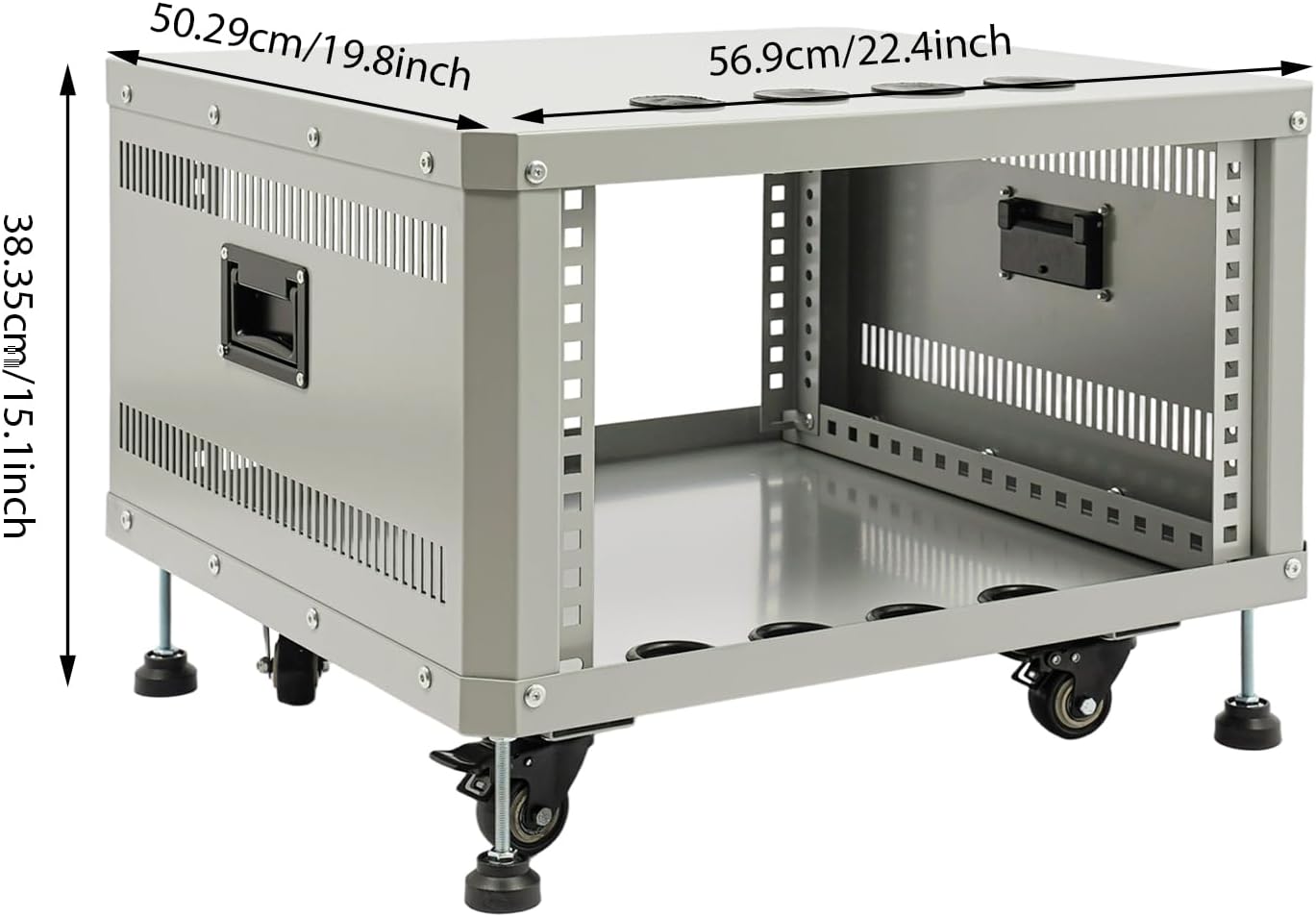 Network Audio Rack with Wheels, Steel Server Rack Cabinet for AV Equipment, Amplifiers, Network Gear, Rolling Universal Rack with Cable Management & Ventilation (Gray, 6U)