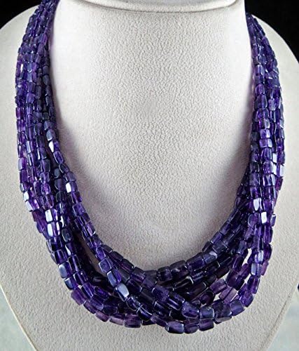 9 Line Natural AMETHYST Fancy Square BEADS NECKLACE 22 INCHES 9MM to 4MM
