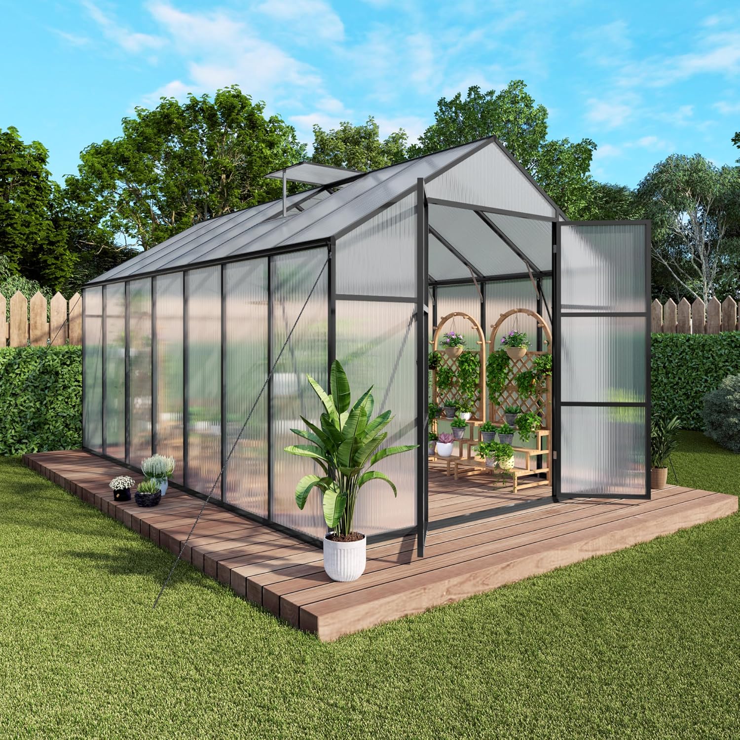 8x14 FT Walk-in Greenhouse: Heavy-Duty Aluminum Frame & Polycarbonate Panels - All-Season Outdoor Backyard Garden Protection for Serious Gardeners