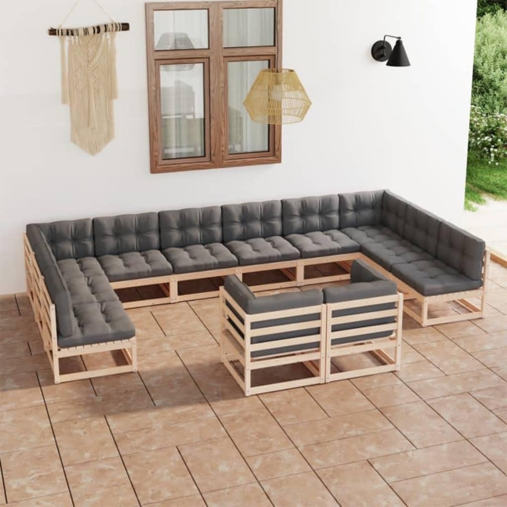 12 Piece Patio Lounge Set with Cushions Solid Pinewood,Rustic Pinewood Patio Lounge Set for Outdoor Relaxation Patio Furniture Sets, Outdoor Furniture Sets