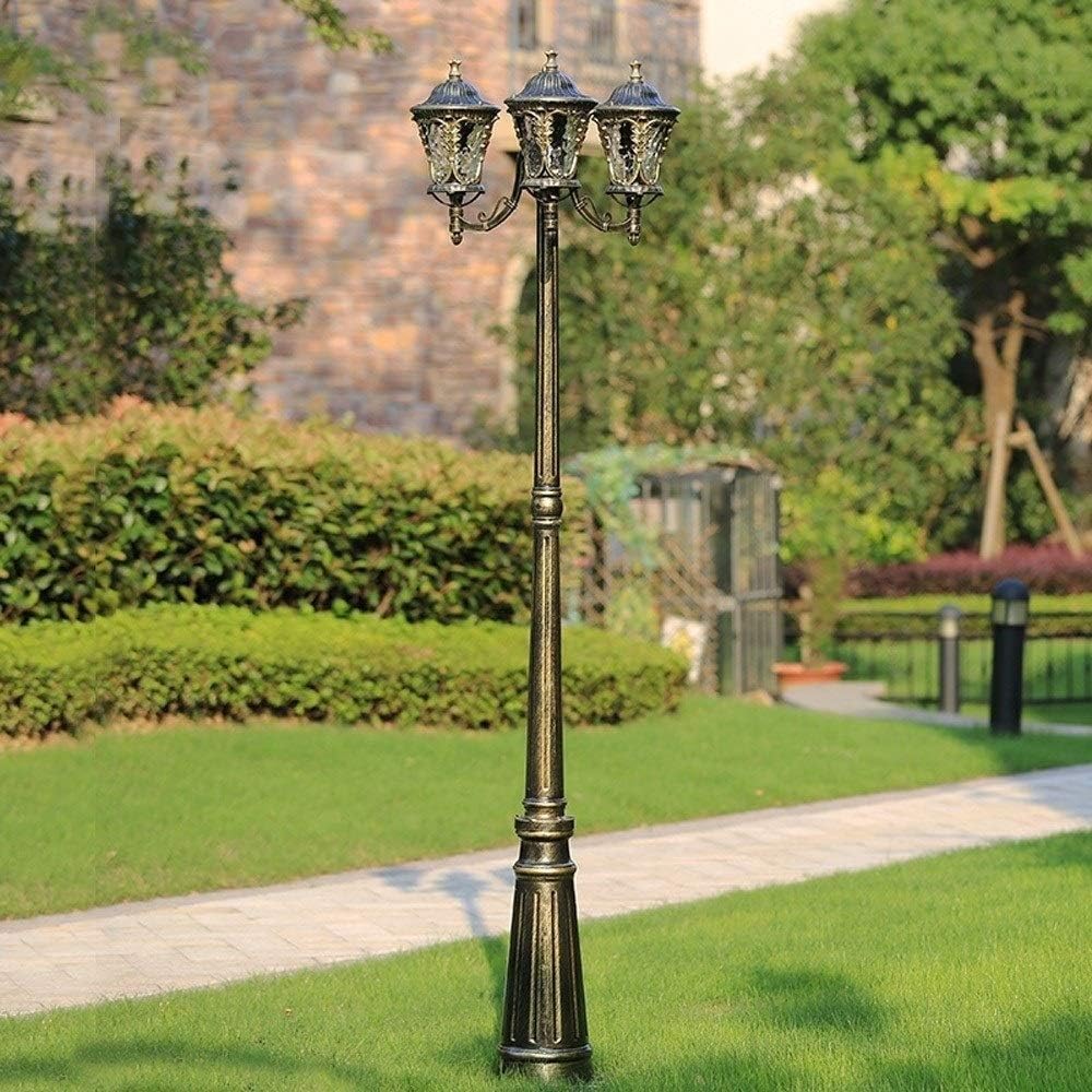 3-Head European Victorian High Pole Road Light Antique Landscape Outdoor Lantern Street Lighting IP55 Waterproof Rust Resistance Garden Pillar Light External Pa