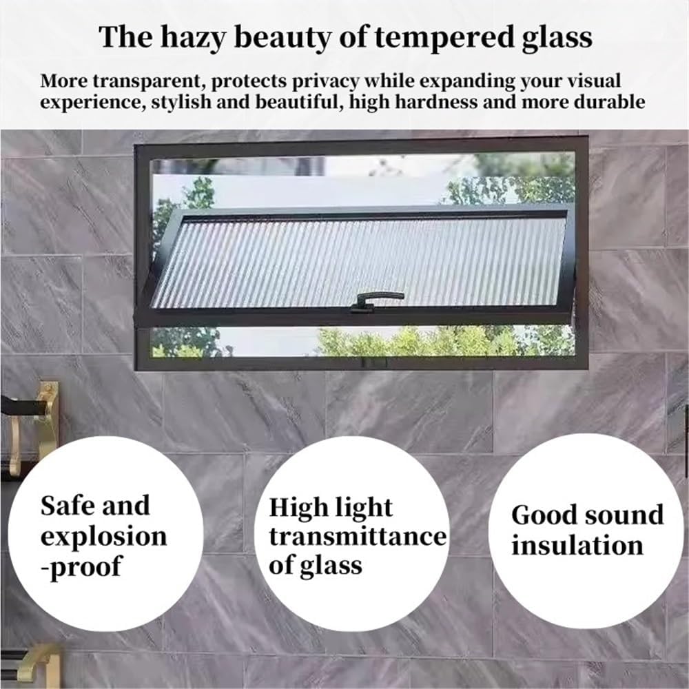 360° Rotatable Rectangular Metal Window, Recessed Casement Window with Tempered Glass & Handle for Garage, Bathroom, Office Use(Black,23.6x15.7in)